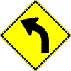 Curve Left~ This sign warns drivers that they may need to slow down for the curve to the left ahead to negotiate safely.  