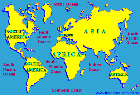 Continents  World  on World Map With Continents And Oceans Labeled