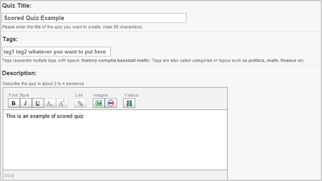 Create Scored Quiz Form Create Scored Quiz Form