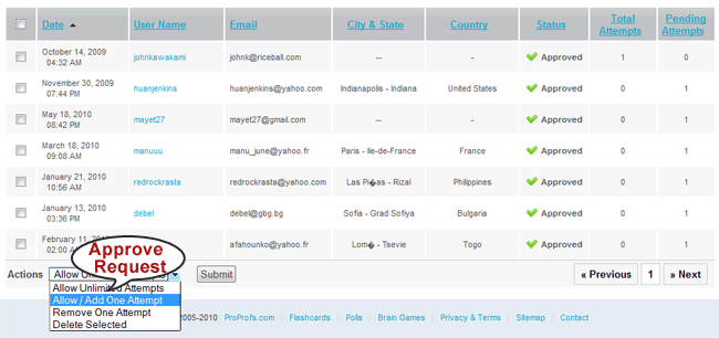 Approve request for specific number of attempts or You can even approve more attempts for previously approved request.