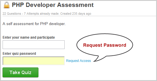 Quiz Taker will request the password