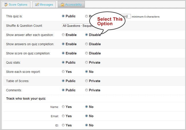 Disable previous question result