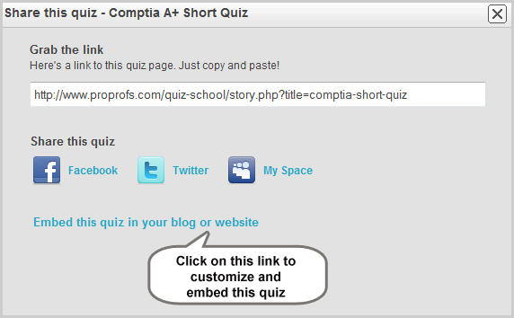 Share quiz to any blog