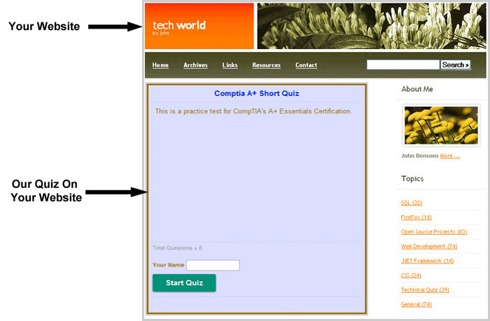 Share quiz to any blog