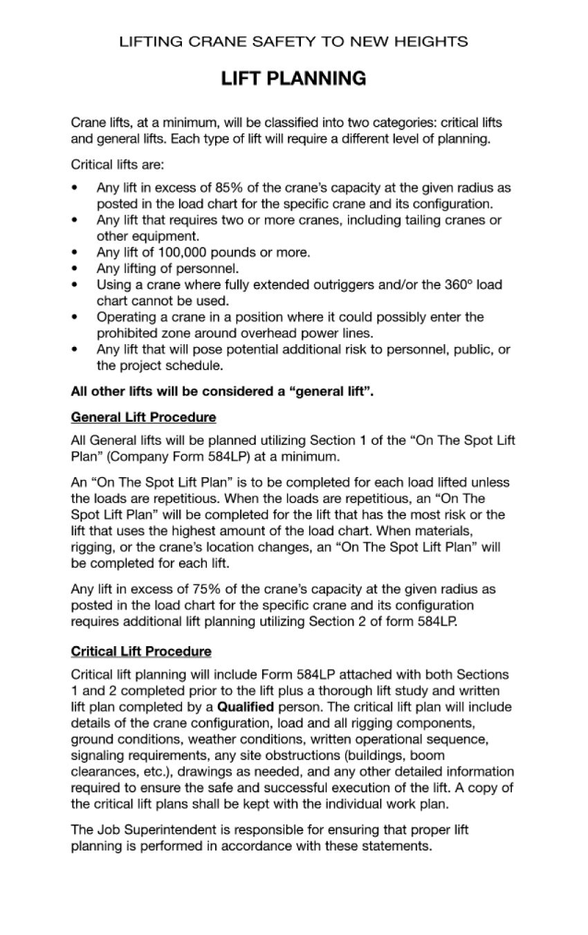 crane lift plan requirements