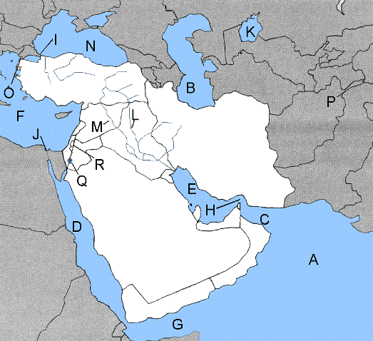 World Geography Sw Asia Unit 7 Map Quiz (rivers, Lakes