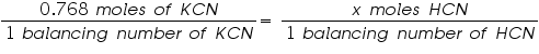 «math xmlns=¨http://www.w3.org/1998/Math/MathML¨»«mfrac»«mrow»«mn»0«/mn»«mo».«/mo»«mn»768«/mn»«mo»§nbsp;«/mo»«mi»m«/mi»«mi»o«/mi»«mi»l«/mi»«mi»e«/mi»«mi»s«/mi»«mo»§nbsp;«/mo»«mi»o«/mi»«mi»f«/mi»«mo»§nbsp;«/mo»«mi»K«/mi»«mi»C«/mi»«mi»N«/mi»«/mrow»«mrow»«mn»1«/mn»«mo»§nbsp;«/mo»«mi»b«/mi»«mi»a«/mi»«mi»l«/mi»«mi»a«/mi»«mi»n«/mi»«mi»c«/mi»«mi»i«/mi»«mi»n«/mi»«mi»g«/mi»«mo»§nbsp;«/mo»«mi»n«/mi»«mi»u«/mi»«mi»m«/mi»«mi»b«/mi»«mi»e«/mi»«mi»r«/mi»«mo»§nbsp;«/mo»«mi»o«/mi»«mi»f«/mi»«mo»§nbsp;«/mo»«mi»K«/mi»«mi»C«/mi»«mi»N«/mi»«/mrow»«/mfrac»«mo»=«/mo»«mo»§nbsp;«/mo»«mfrac»«mrow»«mi»x«/mi»«mo»§nbsp;«/mo»«mi»m«/mi»«mi»o«/mi»«mi»l«/mi»«mi»e«/mi»«mi»s«/mi»«mo»§nbsp;«/mo»«mi»H«/mi»«mi»C«/mi»«mi»N«/mi»«/mrow»«mrow»«mn»1«/mn»«mo»§nbsp;«/mo»«mi»b«/mi»«mi»a«/mi»«mi»l«/mi»«mi»a«/mi»«mi»n«/mi»«mi»c«/mi»«mi»i«/mi»«mi»n«/mi»«mi»g«/mi»«mo»§nbsp;«/mo»«mi»n«/mi»«mi»u«/mi»«mi»m«/mi»«mi»b«/mi»«mi»e«/mi»«mi»r«/mi»«mo»§nbsp;«/mo»«mi»o«/mi»«mi»f«/mi»«mo»§nbsp;«/mo»«mi»H«/mi»«mi»C«/mi»«mi»N«/mi»«/mrow»«/mfrac»«/math»