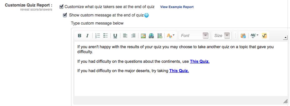 Customize Quiz Report