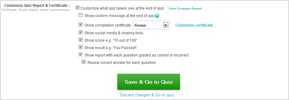 Customize Quiz Report & Certificate