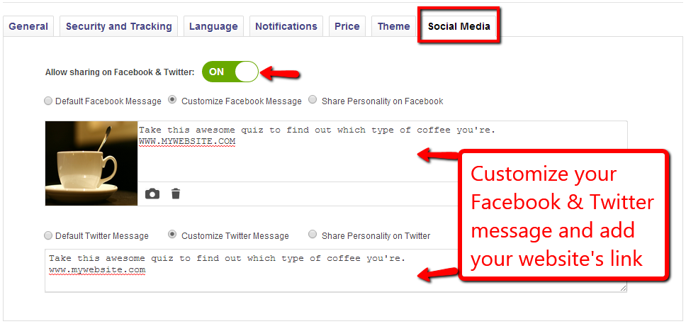 Customize social edia shares