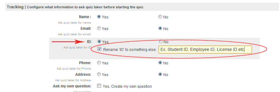 ID field in Quiz Maker