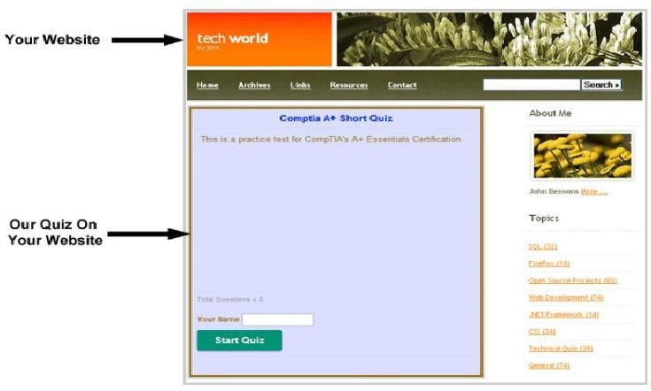 Embed Quiz on a blog or webpage