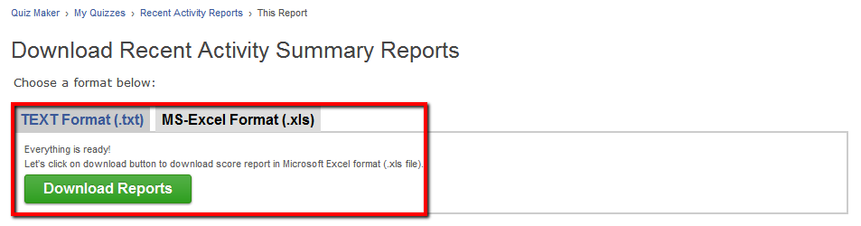 Download Summary reports for all quizzes