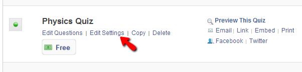 Edit Setting in ProProfs Quiz Maker