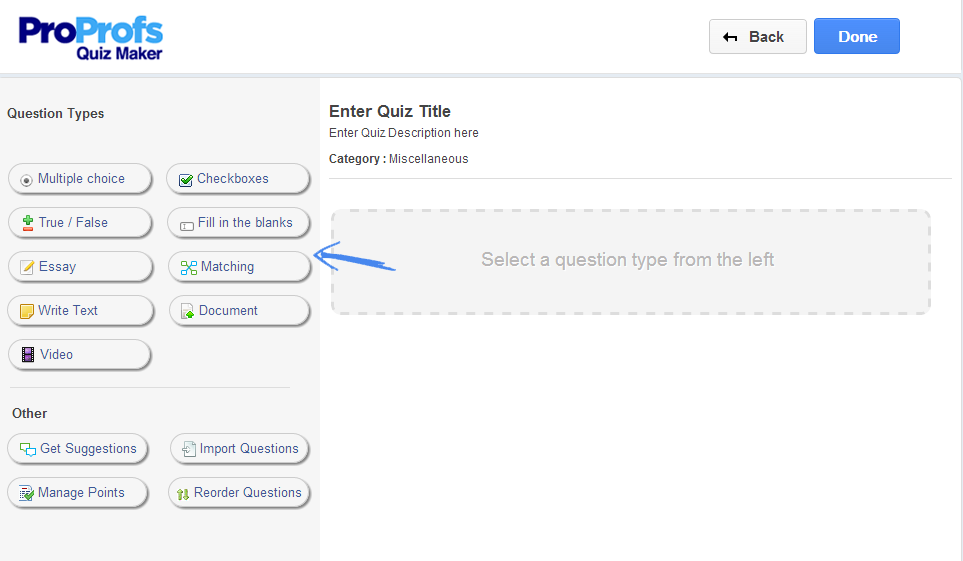 ProProfs Quiz Maker Interface