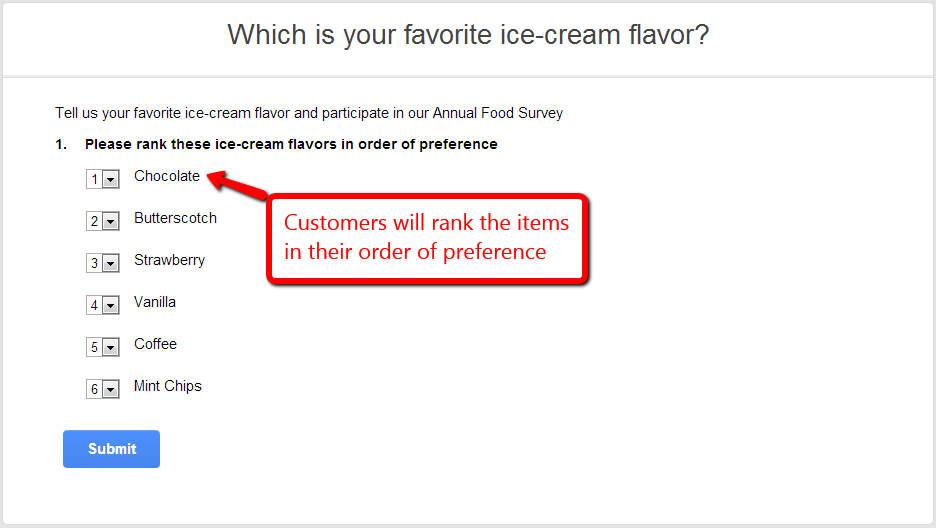 Survey Ranking Question Type