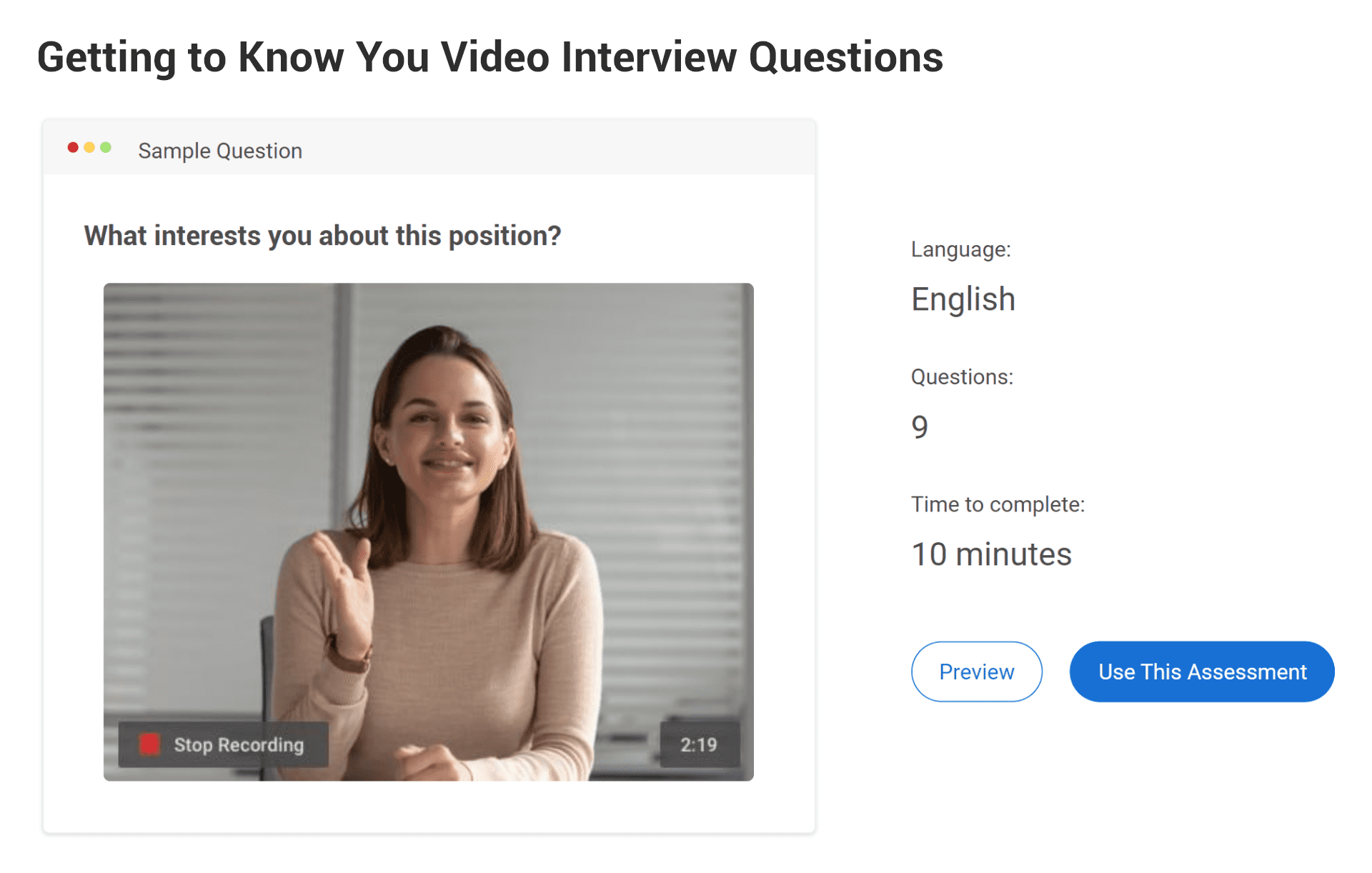 Video Interview Quiz Template