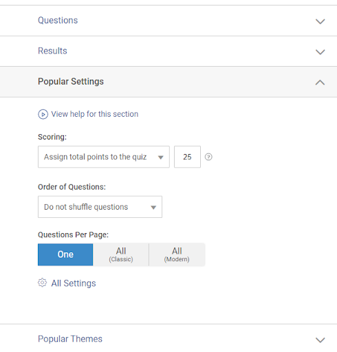 Simpler question settings