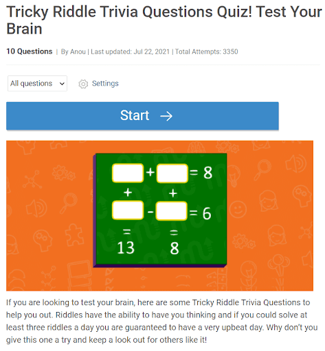 Tricky Riddle Trivia Quiz