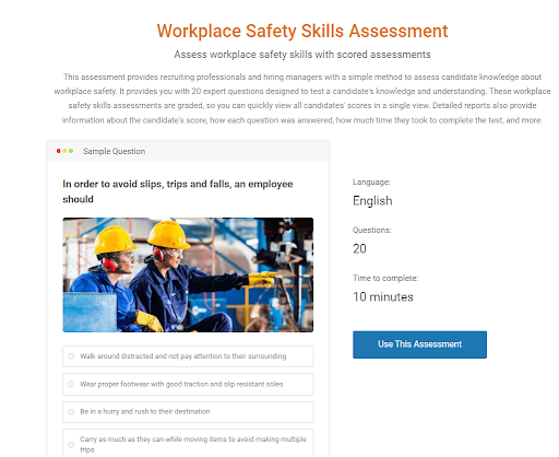 Workplace Safety Skills Assessment