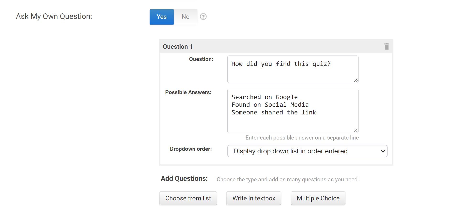 Add more questions in ProProfs Quiz Maker lead forms