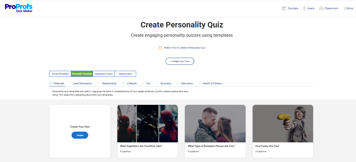 Easily Create Fun Personality Quizzes Using ProProfs Templates
