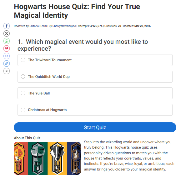 Which Hogwarts House Do You Belong In? A ProProfs Quiz 