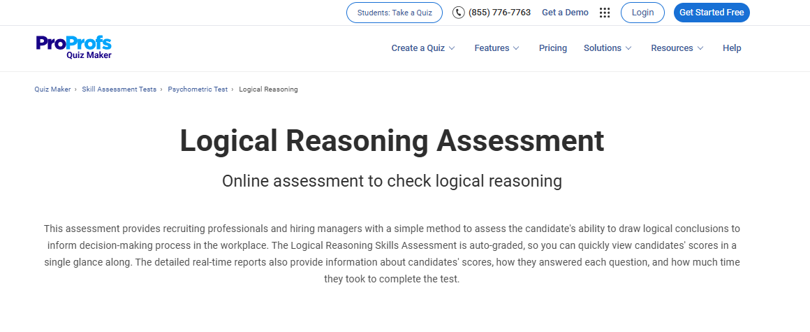 Logical Reasoning Assessment Test by ProProfs