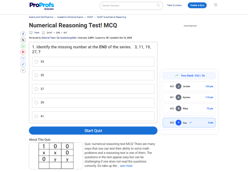 Numerical Reasoning Test by ProProfs