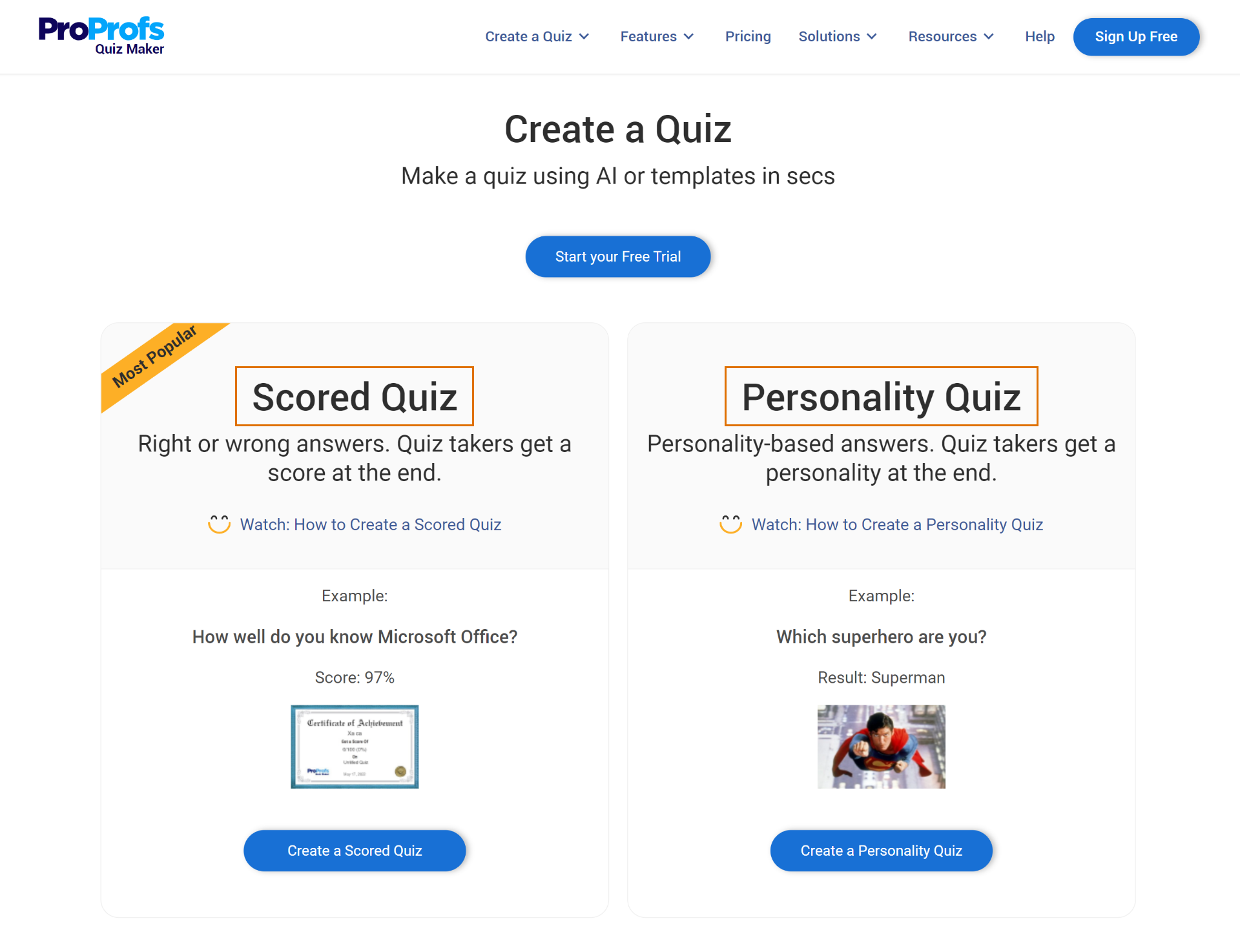 Choose a Quiz Type