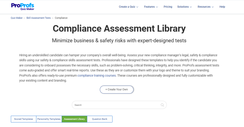 Compliance Skill Assessment Quiz & Test by ProProfs Quiz Maker