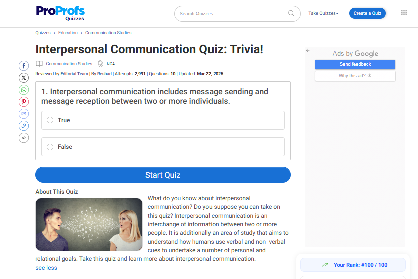 Interpersonal Communication Quiz by ProProfs