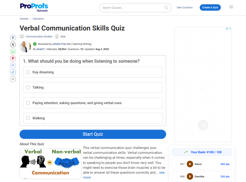 Verbal communication skills quiz by ProProfs