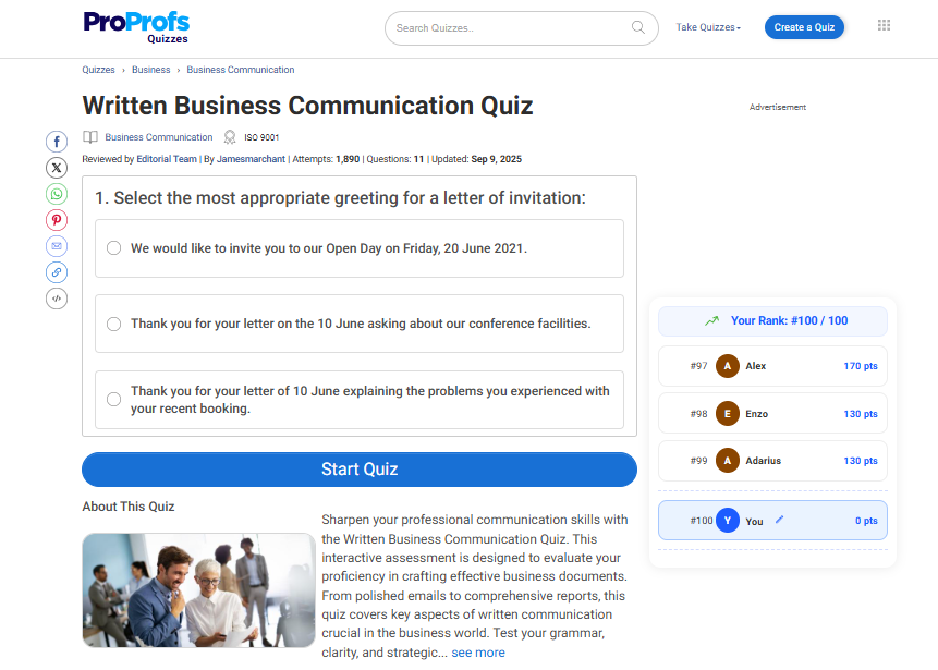Written Business Communication Quiz by ProProfs