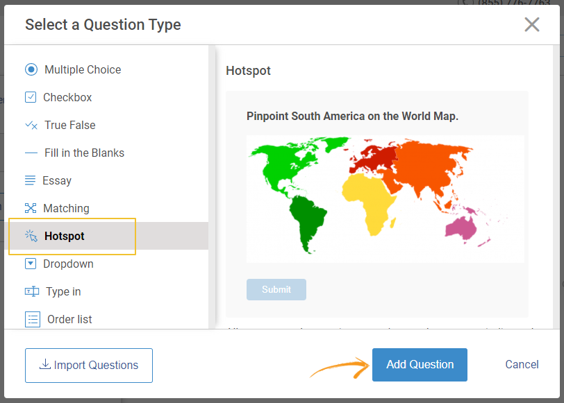 Select a hotspot question type