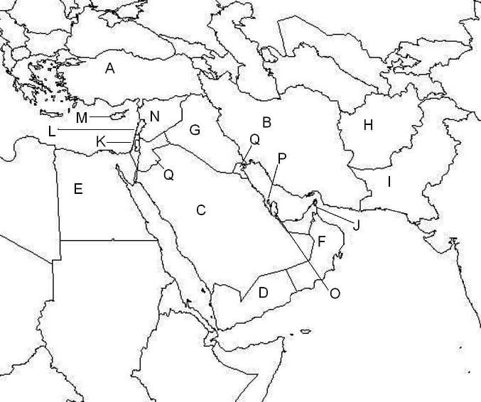 World Geography Sw Asia Unit 7 Map Quiz (Countries