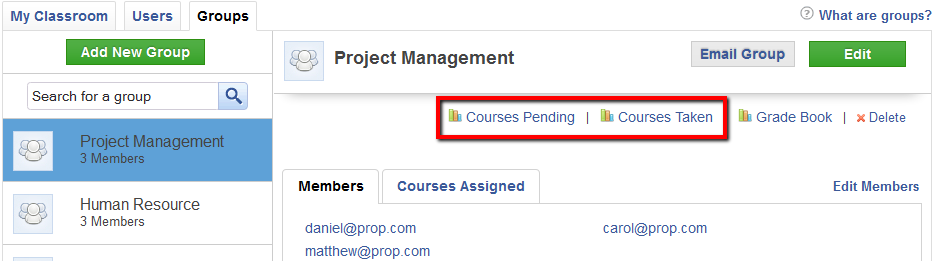 Click on Courses Pending to View the Groups